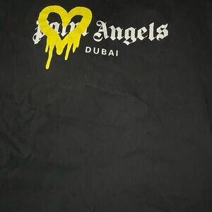Palm Angels Black T-Shirt with Yellow Heart